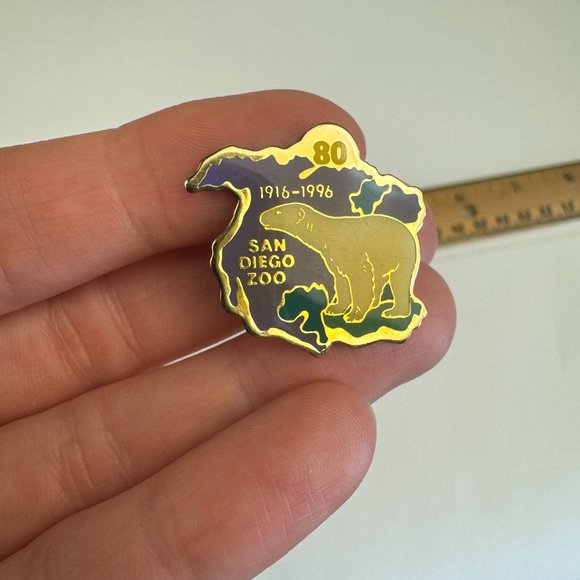 Vtg 1996 80 year Anniversary San Diego Zoo Enamel Pin Polar Bear Purple Gold - Picture 9 of 9